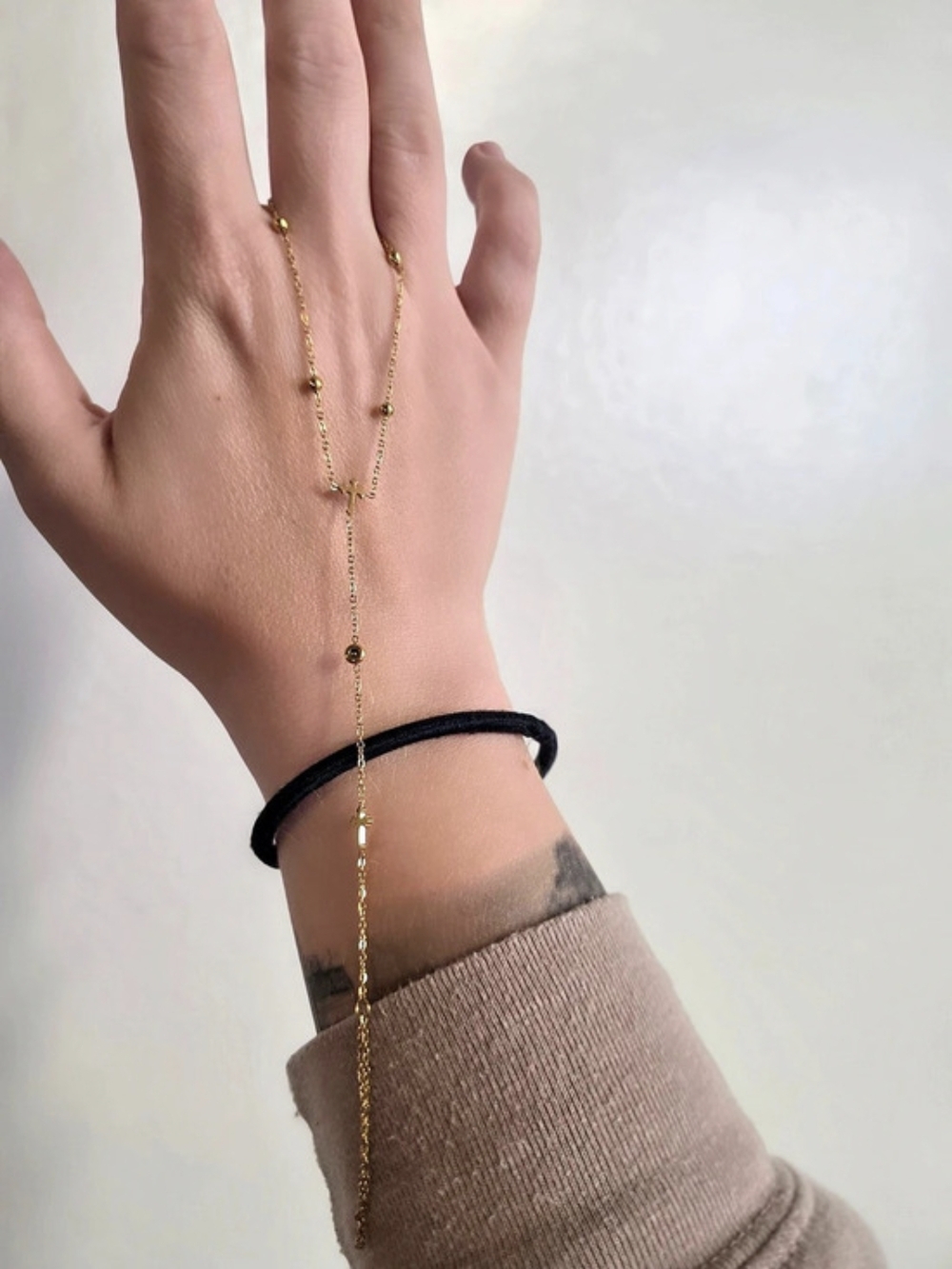 NEW in Box 18 Karat Gold Filled Cross Hand Chain Bracelet